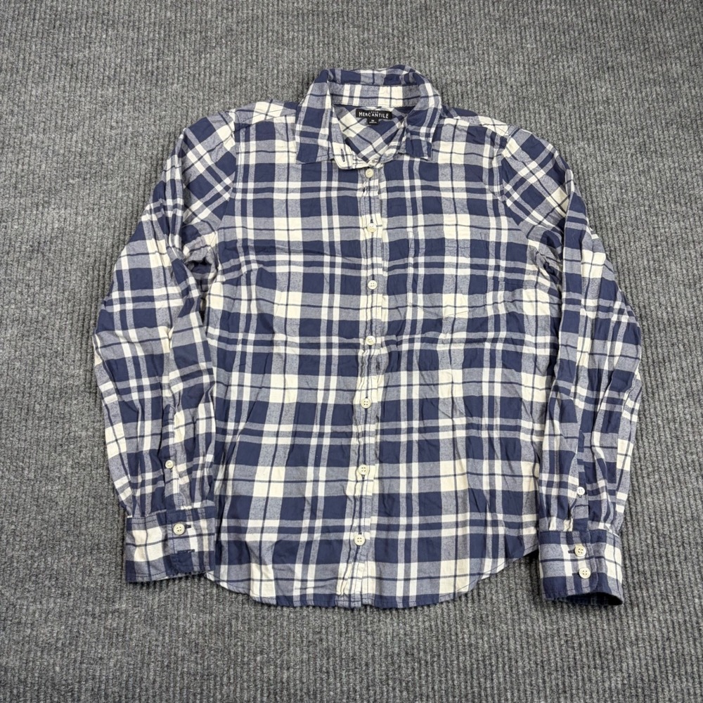 J. Crew Shirt Womens M Blue White Plaid Button Down Flannel Mercantile